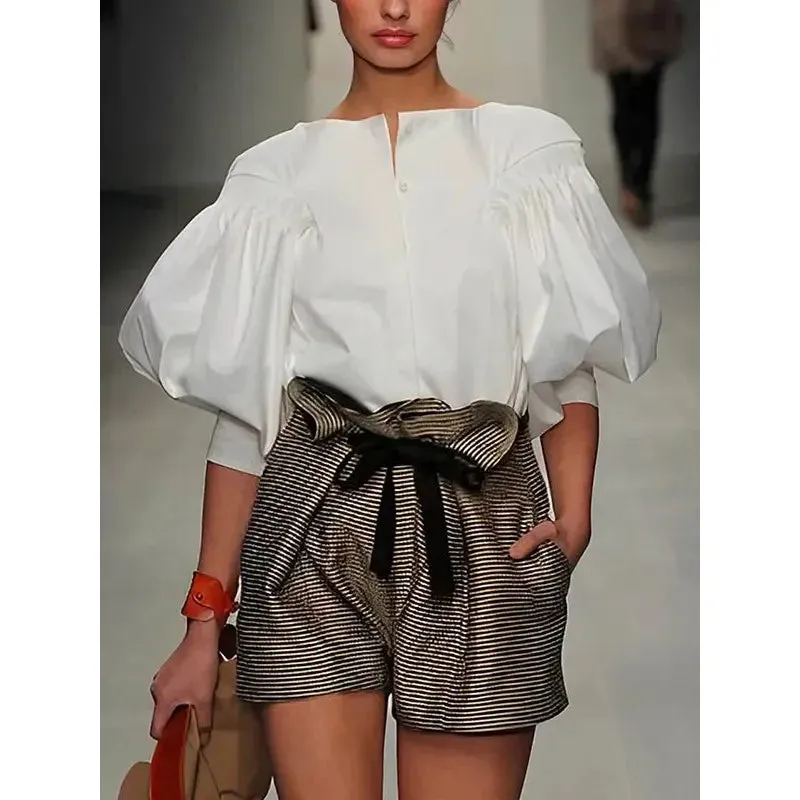 Women's Cotton Blouse Buttoned Loose Fit Shirt Top