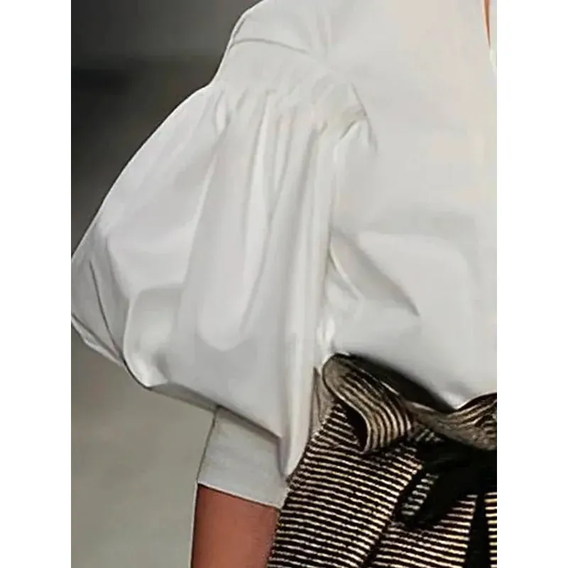 Women's Cotton Blouse Buttoned Loose Fit Shirt Top