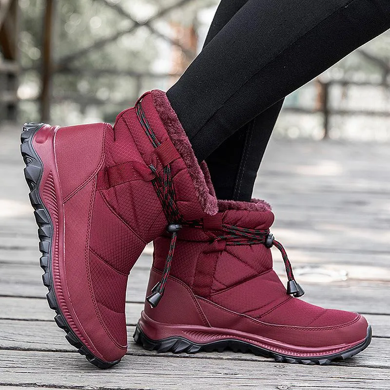 Women's thick warm lining waterproof anti-slip slip on snow boots