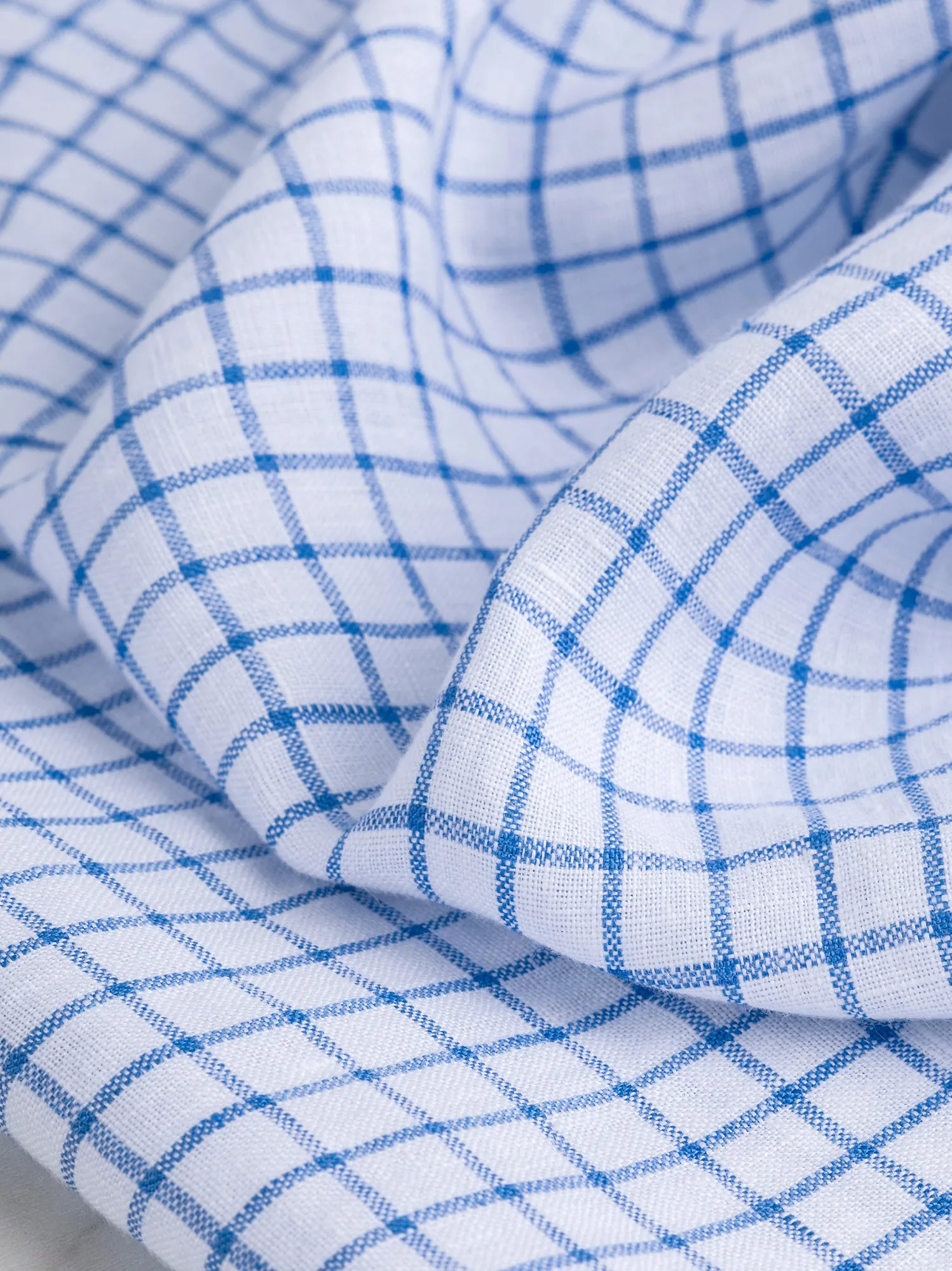 Yarn Dyed Check Irish Linen Deadstock - White   Blue