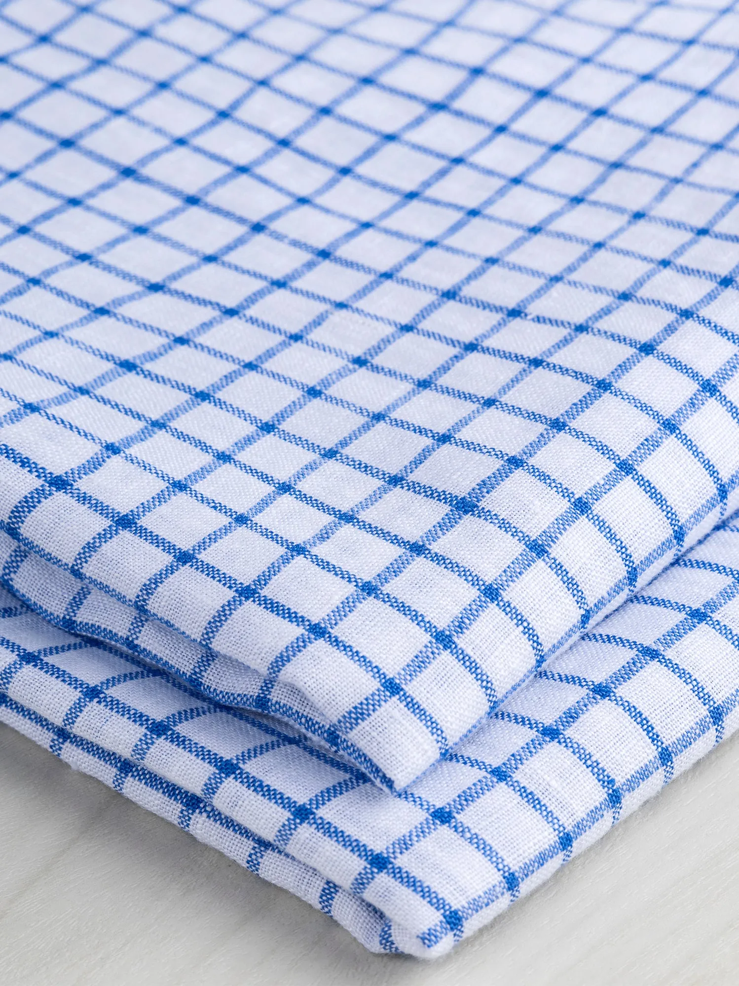 Yarn Dyed Check Irish Linen Deadstock - White   Blue