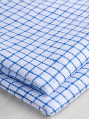 Yarn Dyed Check Irish Linen Deadstock - White   Blue